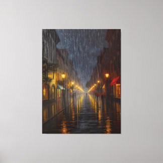 Regen in der Stadt um Mitternacht Leinwanddruck