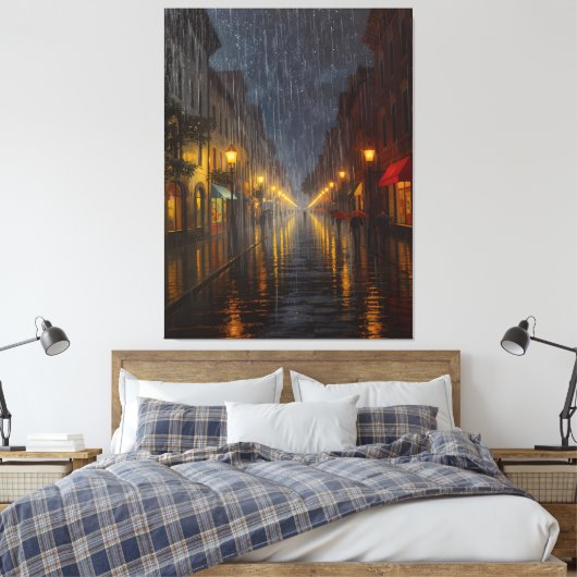 Regen in der Stadt um Mitternacht Leinwanddruck (Insitu (Schlafzimmer))