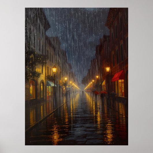 Regen in der Stadt um Mitternacht Poster (Vorne)