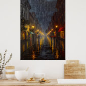 Regen in der Stadt um Mitternacht Poster (Küche)