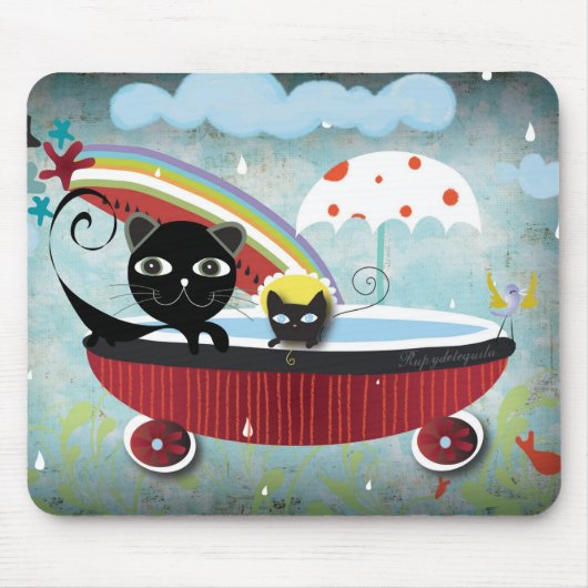 Regen Katze Regenschirm Melonenvogelstar Mousepad (Vorne)