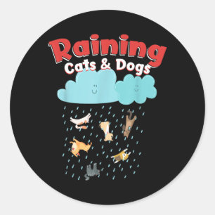 Regen Katzen Und Hunde Regnerisch Hund Katze Haust Runder Aufkleber