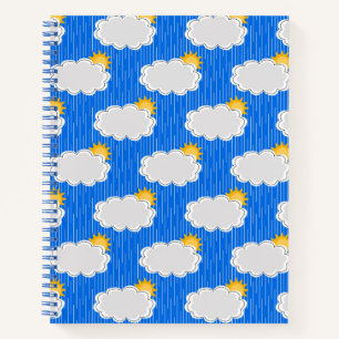 Regen Sonnenschein Wolken Muster Design Blau Notizblock