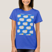 Regen Sonnenschein Wolken Muster Design Blau T-Shirt (Vorderseite)