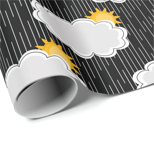 Regen Sonnenschein Wolken Muster Design Schwarz Geschenkpapier (Rolleneckpunkt)