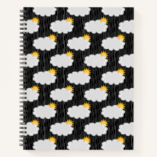 Regen Sonnenschein Wolken Muster Design Schwarz Notizblock