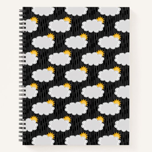 Regen Sonnenschein Wolken Muster Design Schwarz Notizblock (Vorderseite)