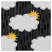 Regen Sonnenschein Wolken Muster Design Schwarz Stoff (Nahaufnahme)