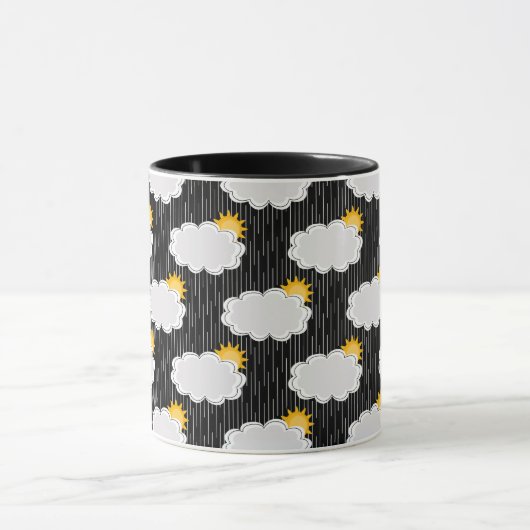 Regen Sonnenschein Wolken Muster Design Schwarz Tasse (Zentrum)