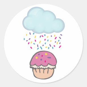 Regen Sprinkles auf Cupcake Runder Aufkleber