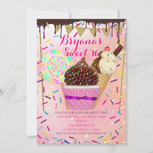 Regen Sprinkles Süßes Land Süße 16 Einladungen (Vorderseite)