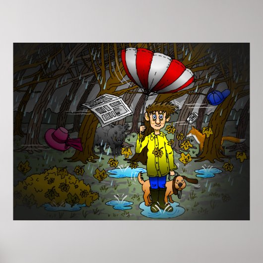 Regen- und Wind-Herbsttag Poster (Vorne)