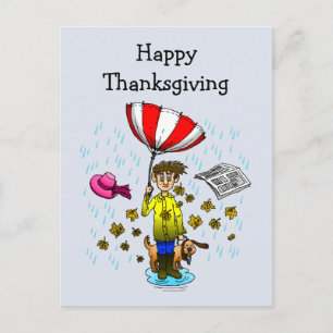 Regen und windige Tage. Happy Thanksgiving Postcar Postkarte