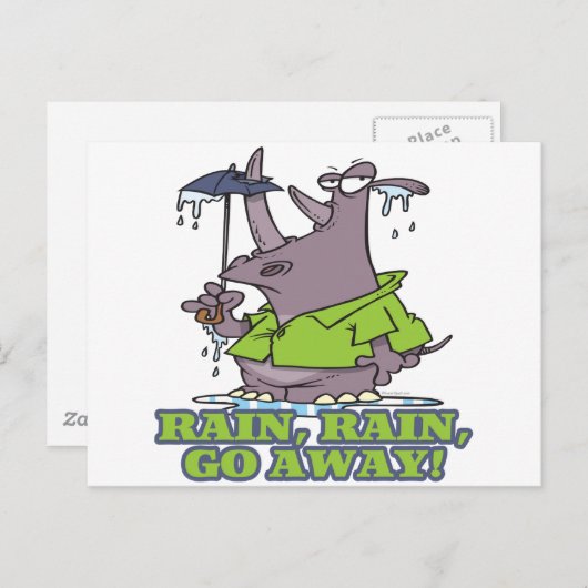 Regen verschwindet lustige Rhino-April-Duschen Blu Postkarte (Vorne/Hinten)