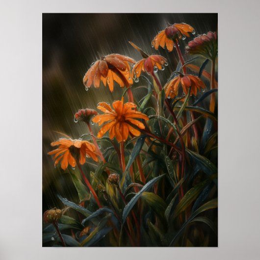 Regenbenetzte Ringelblumen Poster (Vorne)