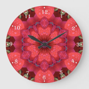 Regenberührtes Scharlachrotes Kaleidoskop Große Wanduhr