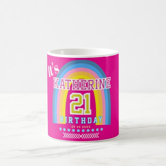 Regenbogen 21 Geburtstag Hot Pink Kaffeetasse (Mittel)