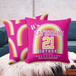 Regenbogen 21. Geburtstag Hot Pink Kissen