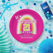 Regenbogen 21. Geburtstag Hot Pink Pappteller (Party)