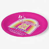 Regenbogen 21. Geburtstag Hot Pink Pappteller (Schrägansicht)