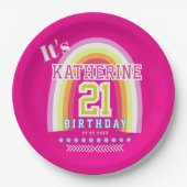 Regenbogen 21. Geburtstag Hot Pink Pappteller (Vorderseite)