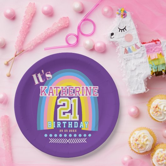 Regenbogen 21. Geburtstag Lila Pappteller (Party)