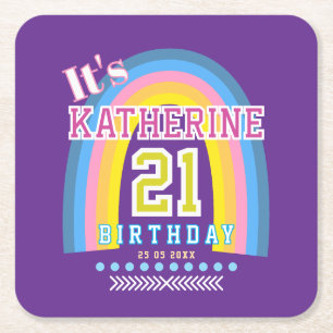Regenbogen 21. Geburtstag Lila Rechteckiger Pappuntersetzer