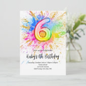 Regenbogen 6. Geburtstagseinladung Einladung (Stehend Vorderseite)
