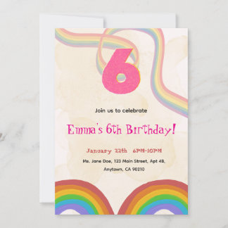 Regenbogen 6. Geburtstagsfeier, Mädchen-Einladung Einladung