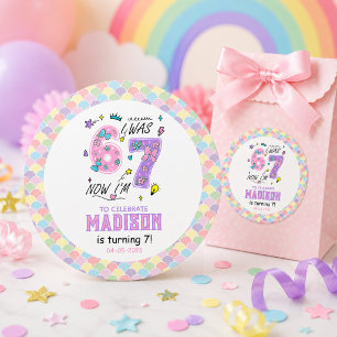 Regenbogen 7. Geburtstag   Ich war 6, jetzt 7   Ki Runder Aufkleber
