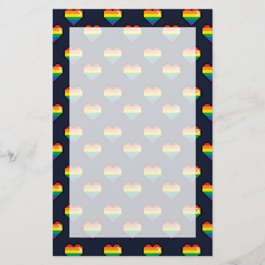 Regenbogen 8 Bit Herzstück Muster Briefpapier (Vorderseite)