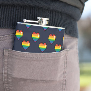 Regenbogen 8 Bit Herzstück Muster Flachmann