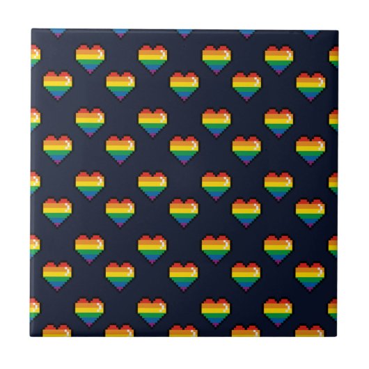 Regenbogen 8 Bit Herzstück Muster Fliese (Vorderseite)