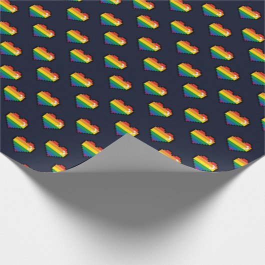 Regenbogen 8 Bit Herzstück Muster Geschenkpapier (Ecke)