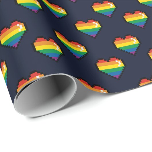 Regenbogen 8 Bit Herzstück Muster Geschenkpapier (Rolleneckpunkt)
