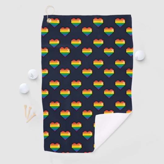 Regenbogen 8 Bit Herzstück Muster Golfhandtuch (Insitu)