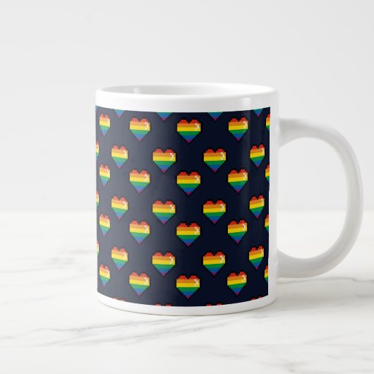 Regenbogen 8 Bit Herzstück Muster Jumbo-Tasse (Rechts)