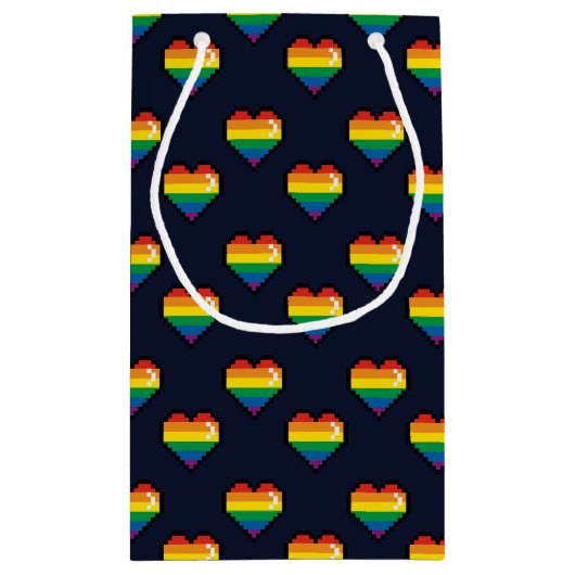 Regenbogen 8 Bit Herzstück Muster Kleine Geschenktüte (Rückseite)