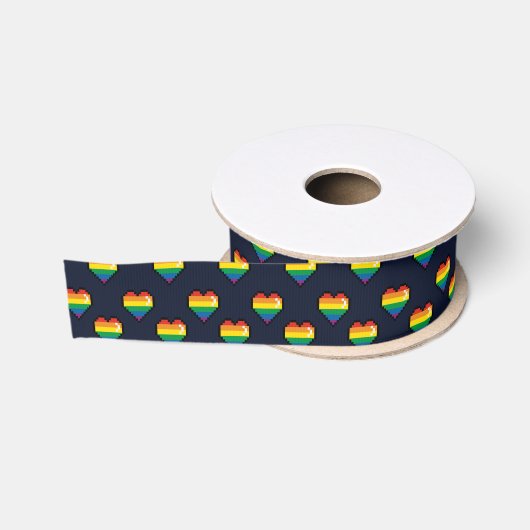Regenbogen 8 Bit Herzstück Muster Ripsband (Spule)