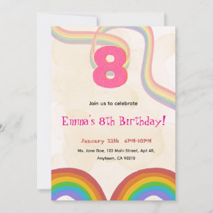 Regenbogen 8. Geburtstagsfeier, Rosa Mädchen Einla Einladung