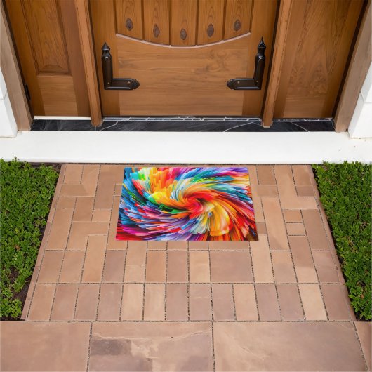 Regenbogen Abstrakt Lebendiger Wirbel Modern Fußmatte (Außenbereich)