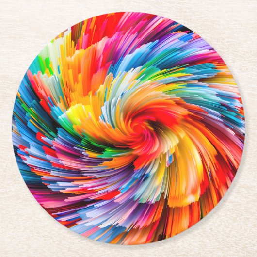 Regenbogen Abstrakt Lebendiger Wirbel Modern Runder Pappuntersetzer (Vorderseite)