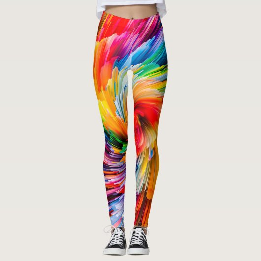 Regenbogen-Abstrakte Lebendige Spirale Modern Leggings (Vorderseite)