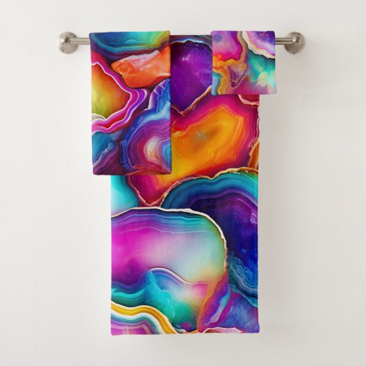 Regenbogen-Achat Buntes abstraktes Geoden-Design Badhandtuch Set (Insitu)