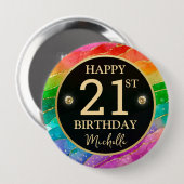 Regenbogen-Achat-Gold-Glitter-Geburtstagsabzeichen Button (Vorne & Hinten)