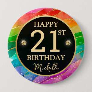 Regenbogen-Achat-Gold-Glitter-Geburtstagsabzeichen Button