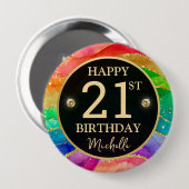 Regenbogen-Achat-Gold-Glitter-Geburtstagsabzeichen Button (Vorne & Hinten)