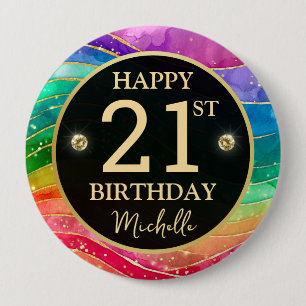Regenbogen-Achat-Gold-Glitter-Geburtstagsabzeichen Button