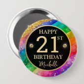 Regenbogen-Achat-Gold-Glitter-Geburtstagsabzeichen Button (Vorne & Hinten)