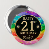 Regenbogen-Achat-Gold-Glitter-Geburtstagsabzeichen Button (Vorne & Hinten)